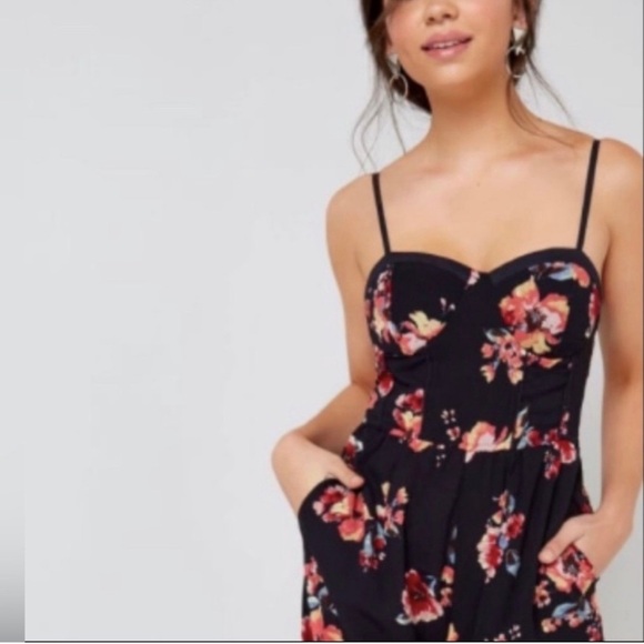 BAND OF GYPSIES CORSET FLORAL SPAGHETTI STRAPS JUMPSUIT WITH POCKETS SIZE XL - Picture 2 of 12